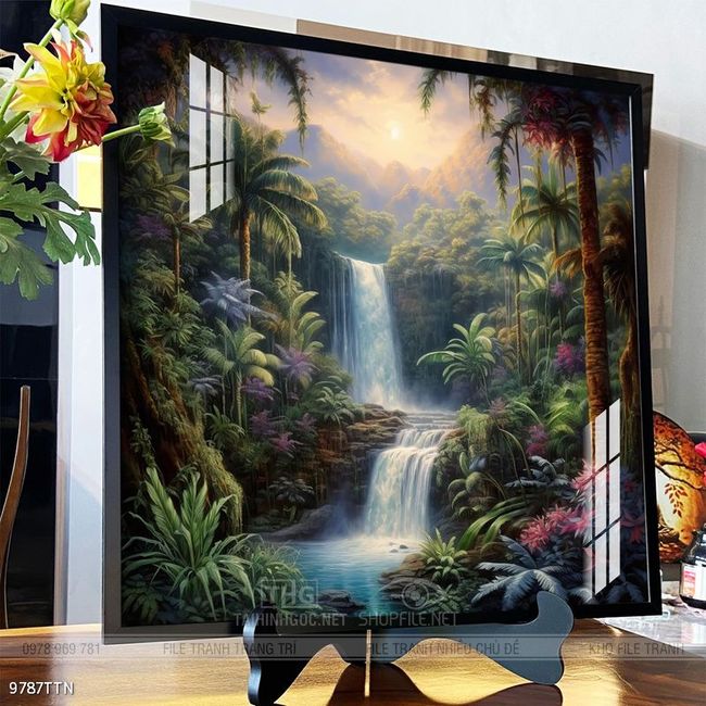 Tranh phon thủy sông, núi và mặt trời