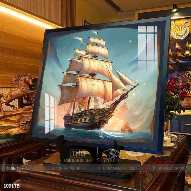 Tranh thuận buồm xuôi gió cánh buồm vàng đẹp nhất