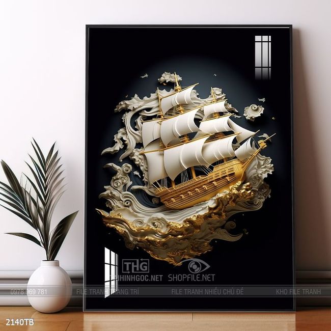 Tranh thuyền buồm vàng phong thủy đẹp