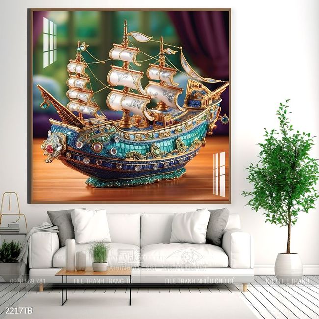 Tranh thuyền buồm vàng phong thủy đẹp