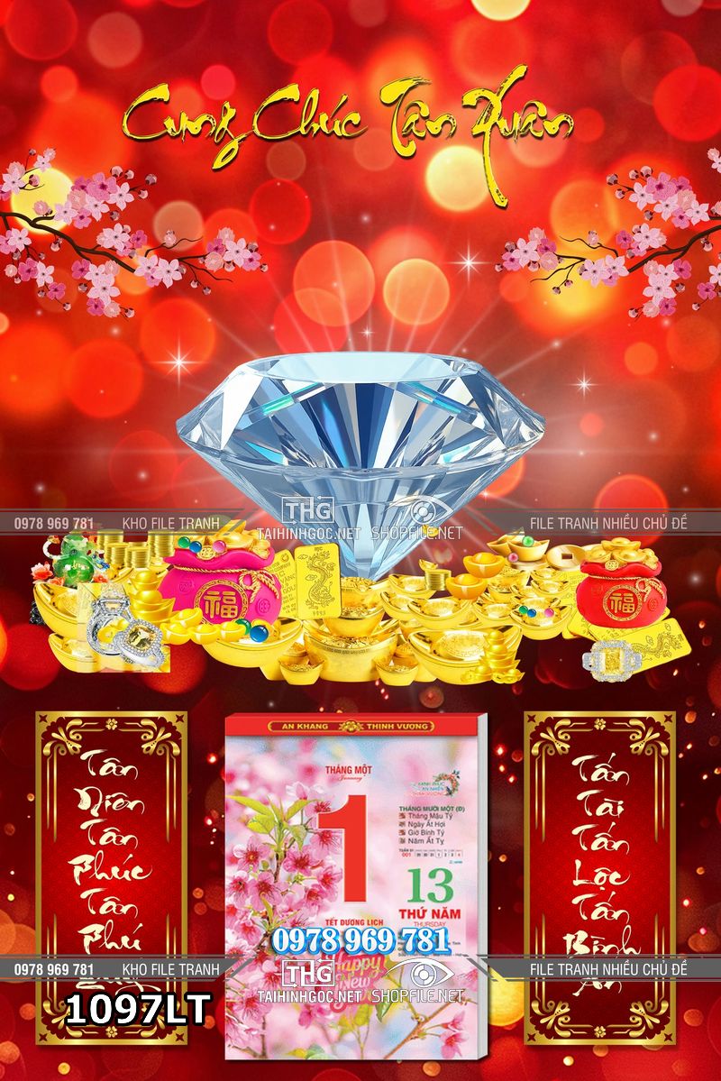 File lịch tết tiệm vàng bính ngọ kim cương đá quý 1097LT