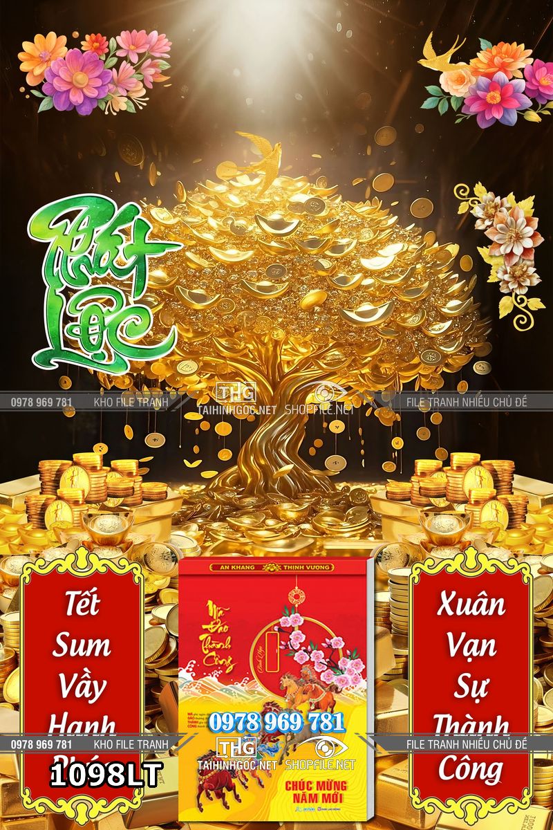 File psd lịch tết cây vàng kim tiền 1098LT
