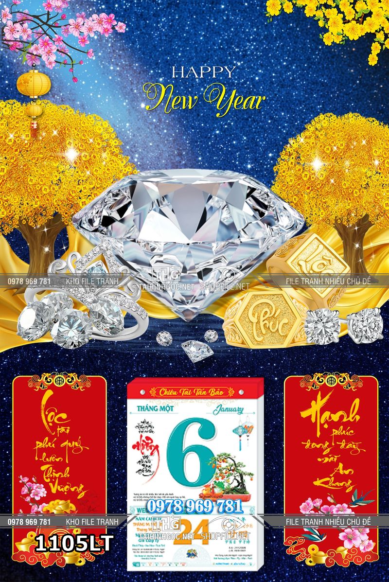 File lịch tết trang sức tiệm vàng đá quý cao cấp 1105LT