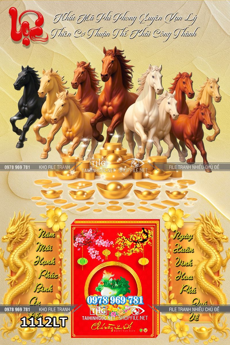 File lịch tết bát mã con ngựa vàng phi nước đại mã đáo thành công 1112LT