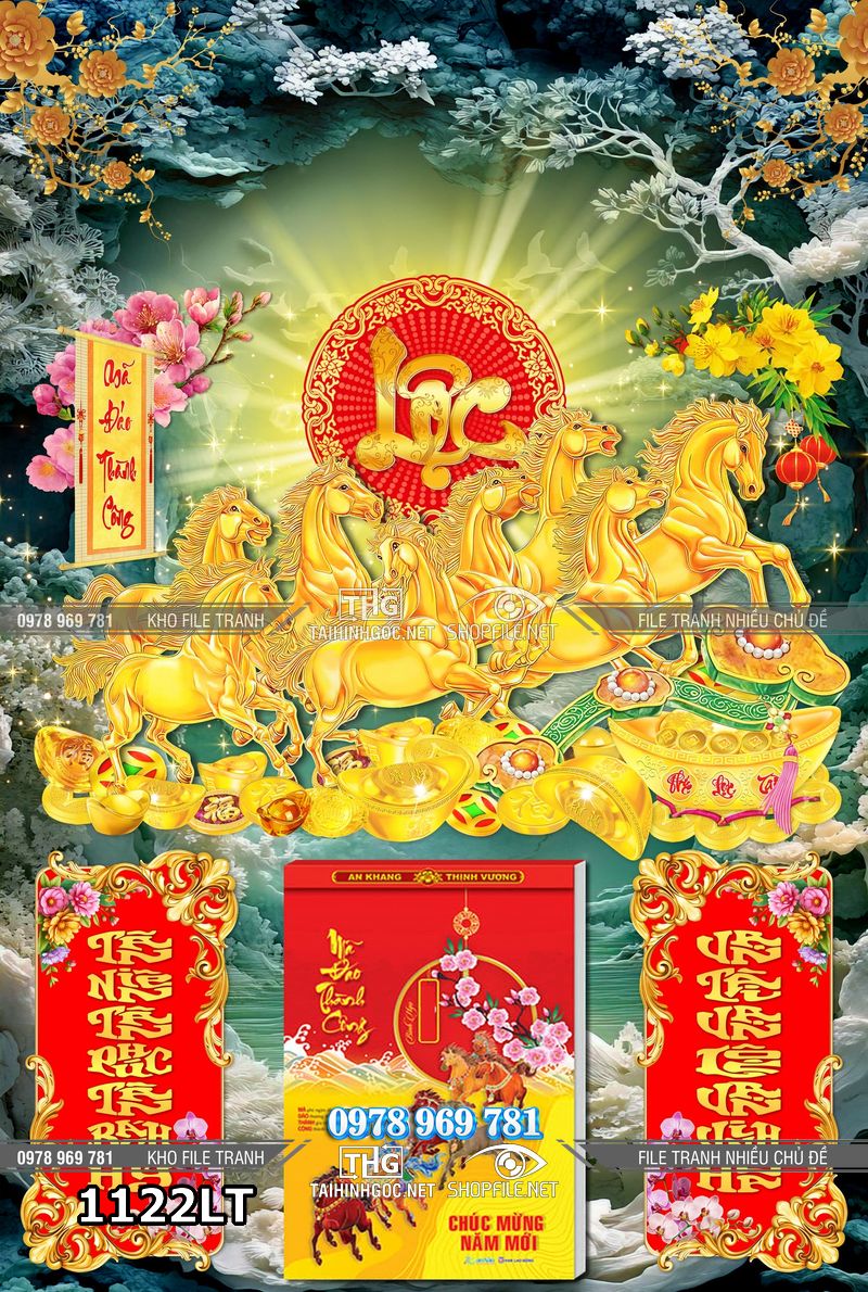 File lịch tết mã đáo thành công con ngựa vàng chữ lộc 1122LT