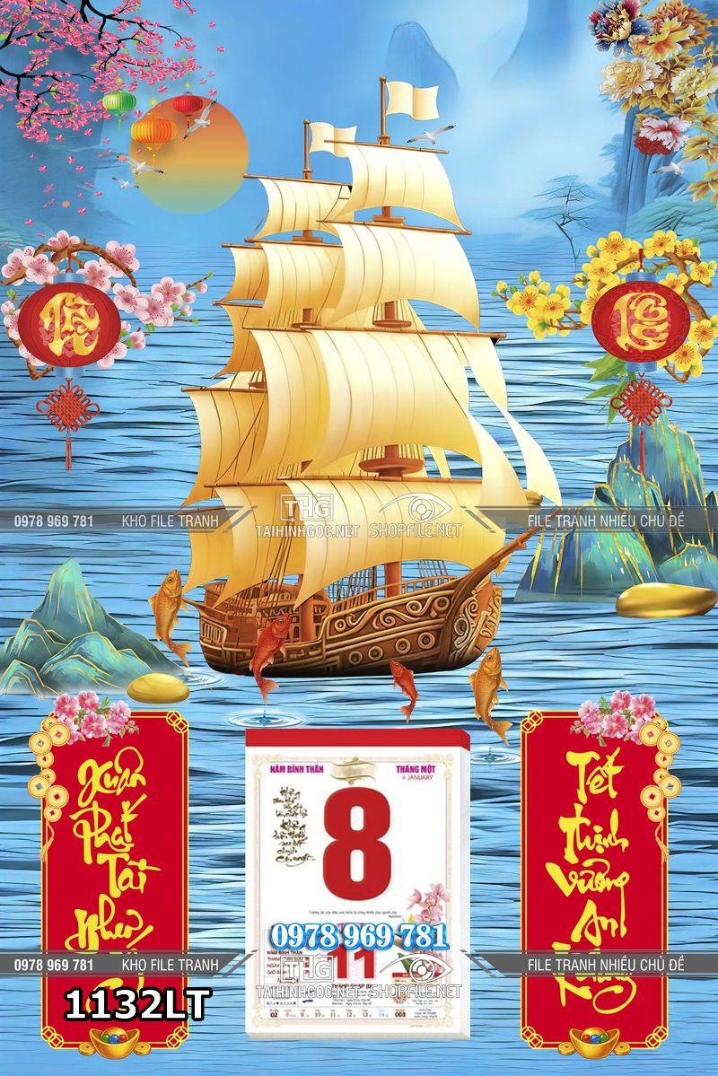 File tranh lịch tết 2026 thuận buồm xuôi gió 1132LT