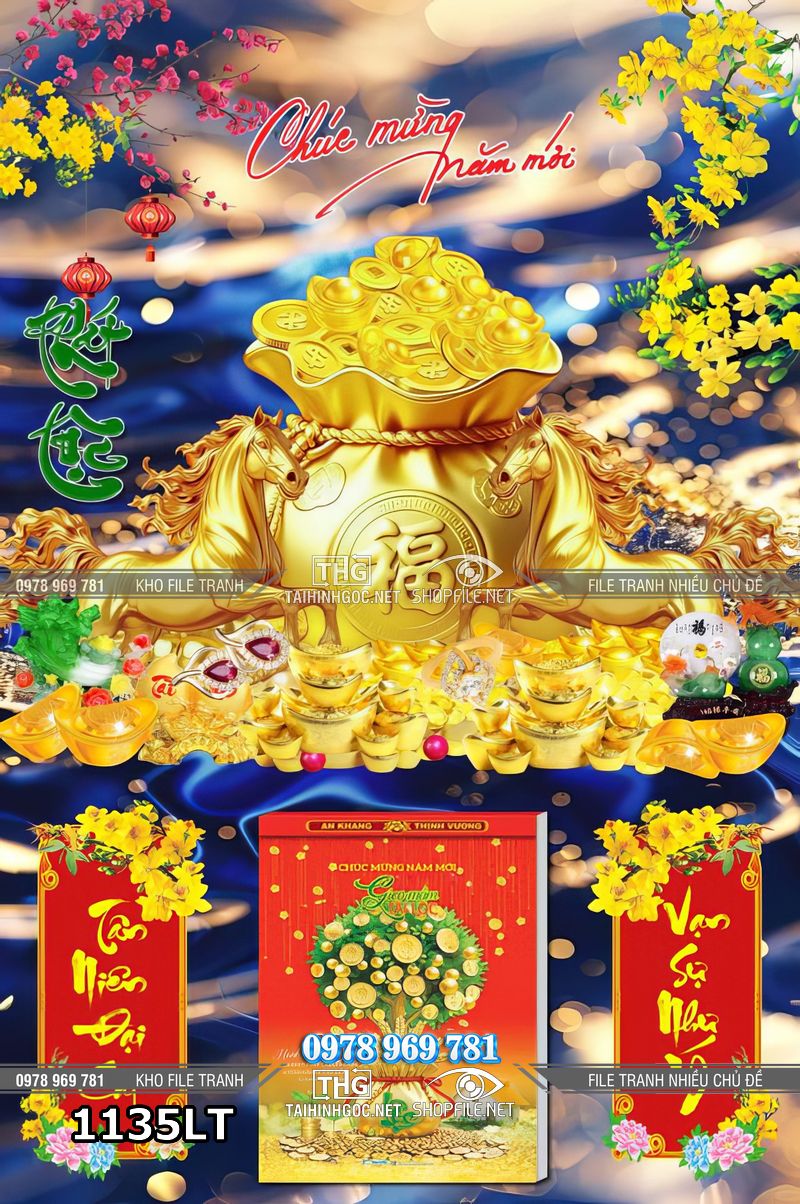 File lịch tết 2 con ngựa vàng túi tiền tài lộc 1135LT