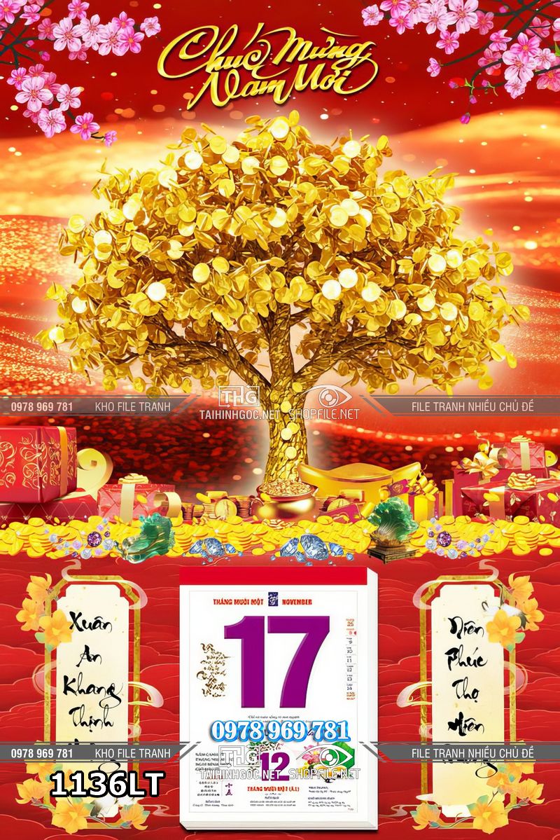 File lịch tết năm mới cây tiền vàng phát tài 1136LT