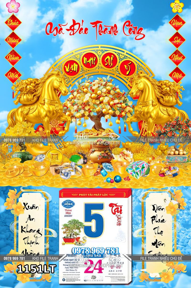 File lịch tết bính ngọ hai con ngựa vàng phát tài 1151LT
