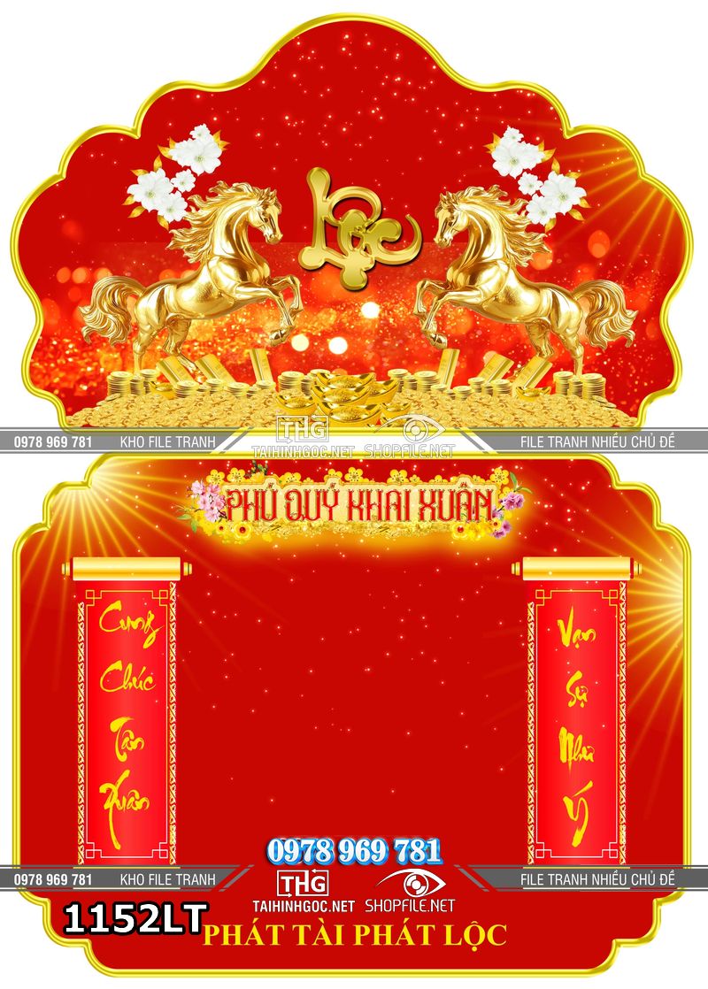 File psd tranh lịch tết ngựa vàng tài lộc 1152LT