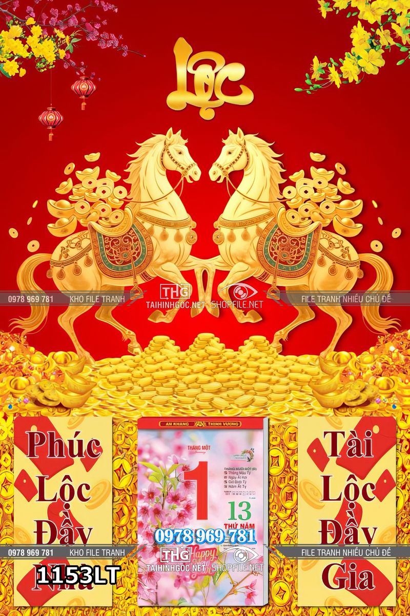 File lịch tết năm mới bính ngọ con ngựa song mã tấn tài 1153LT