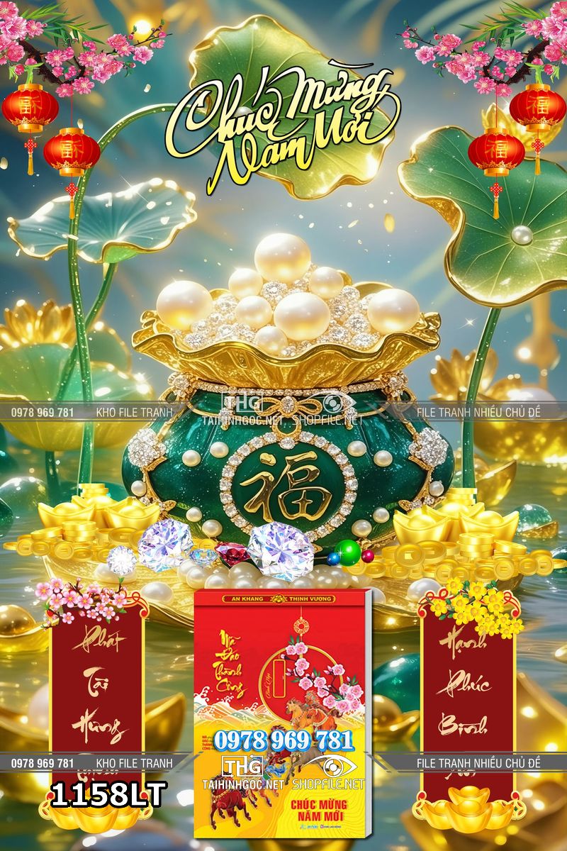 File lịch tết túi tiền vàng bạc đá quý 1158LT