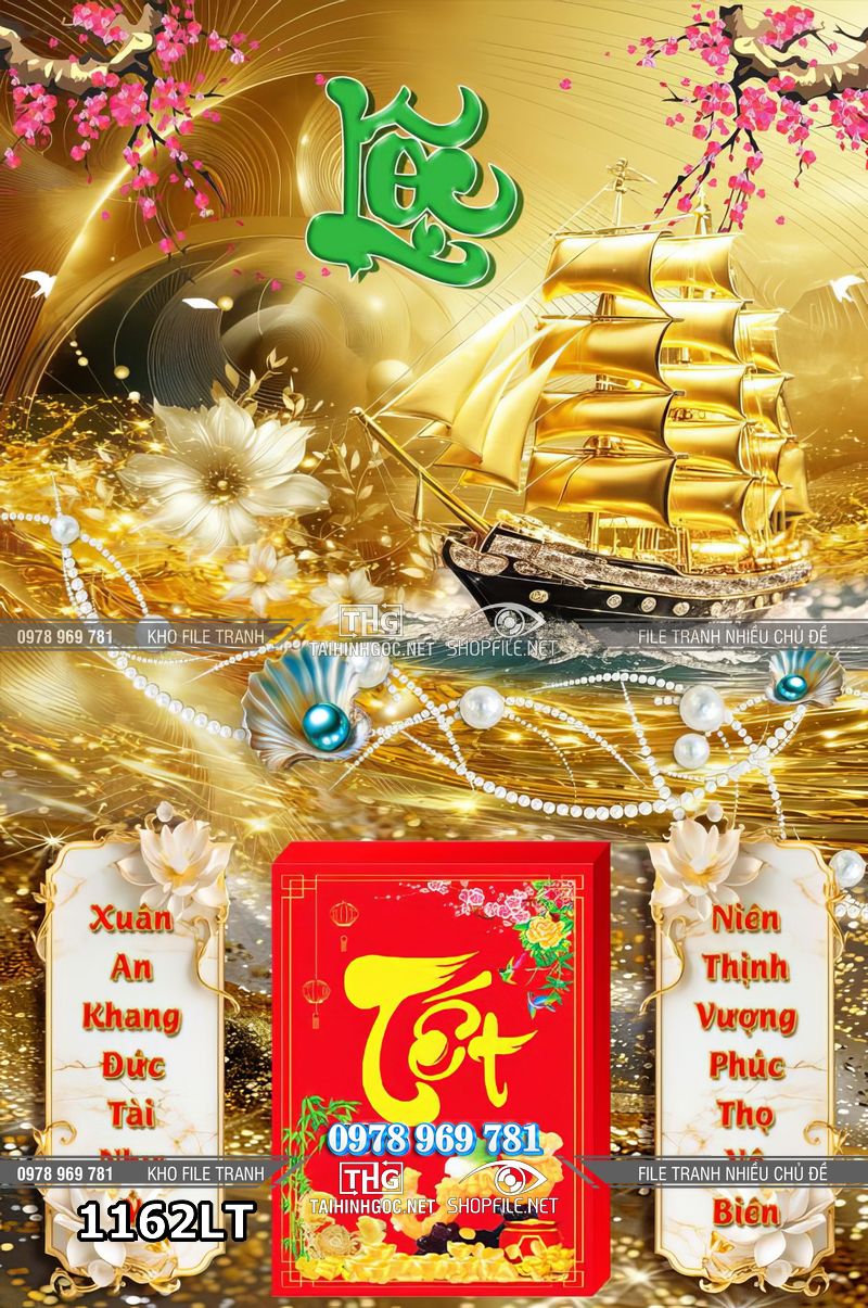 File tranh lịch tết thuận buồm xuôi gió thuyền vàng 1162LT