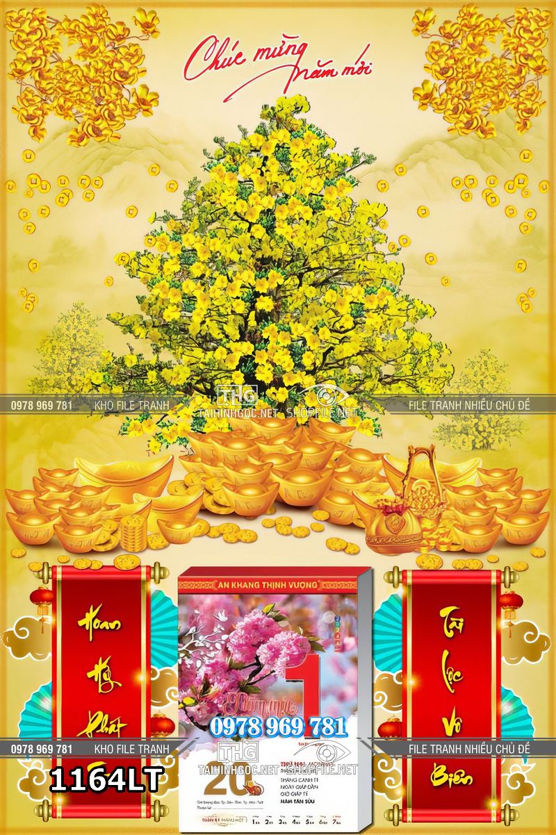 File lịch tết chậu bonsai mai vàng nở rộ 1164LT