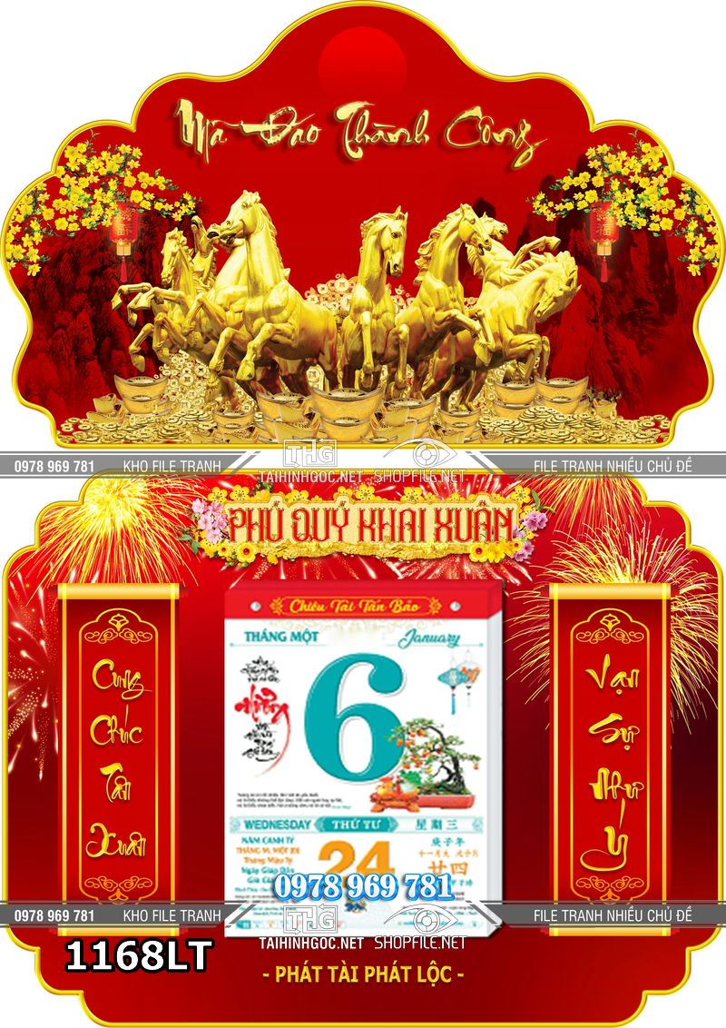 File lịch tết mã đáo thành công con ngựa vàng bát mã 1168LT