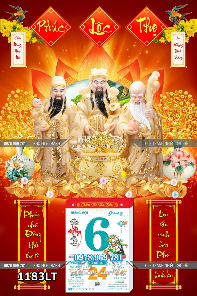 File tranh lịch tết 3 ông Phúc Lộc Thọ 1183LT