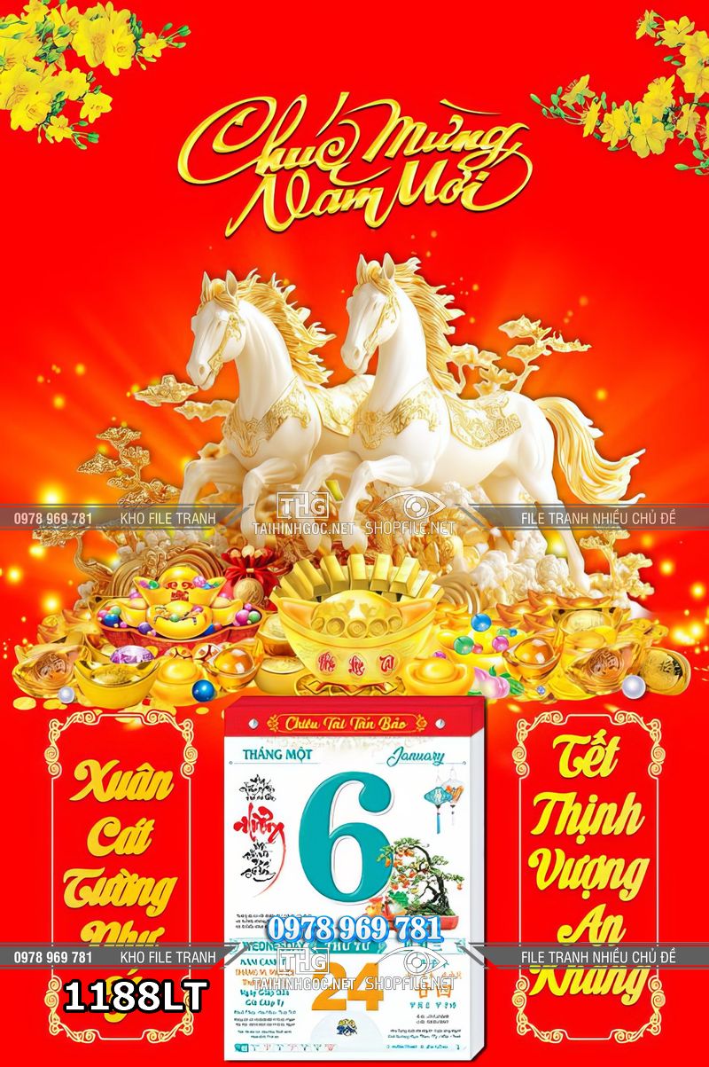 File psd tách lớp lịch tết bạch mã phát tài 1188LT