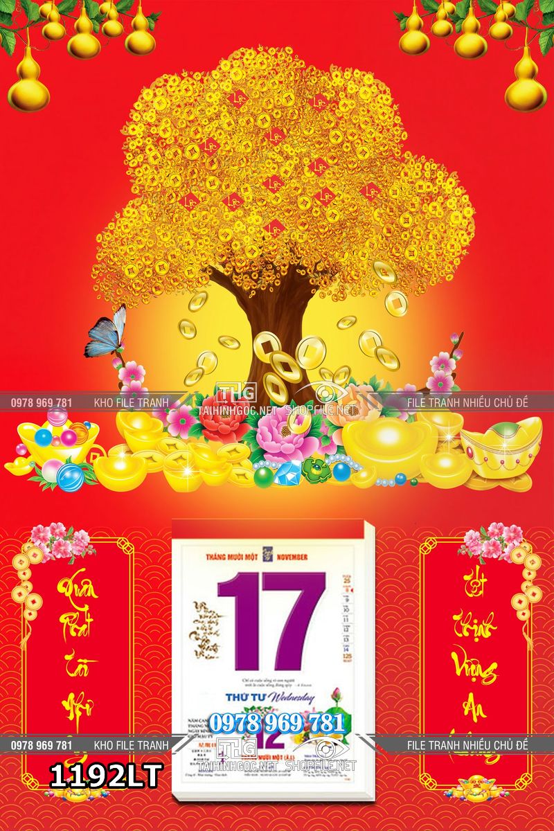 File lịch tết cây tiền vàng tài lộc 1192LT