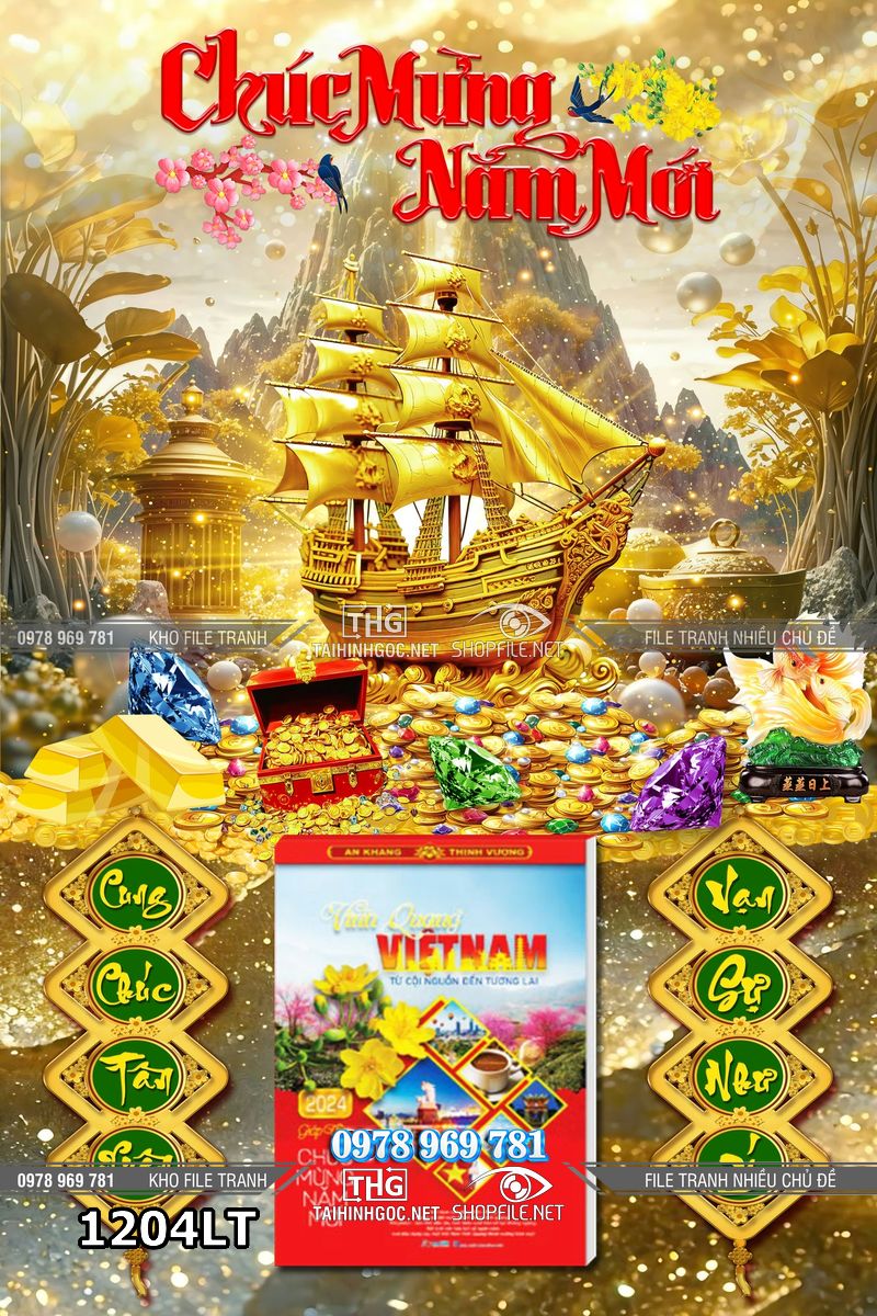 File lịch tết thuận buồm xuôi gió thuyền vàng 1204LT