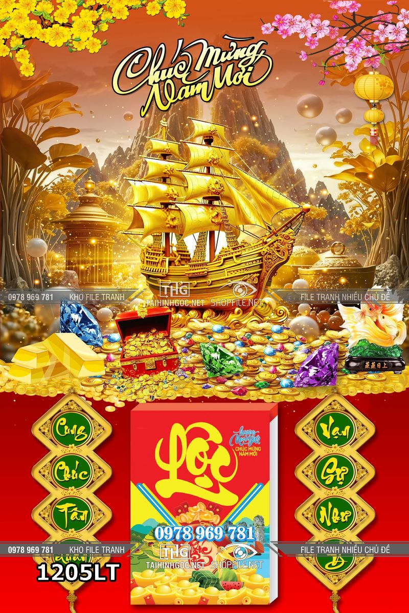 File lịch tết thuận buồm xuôi gió thuyền vàng đón lộc tân xuân 1205LT