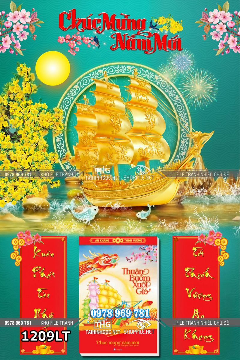 File lịch tết thuyền vàng thuận buồm xuôi gió đón tài lộc 1209LT