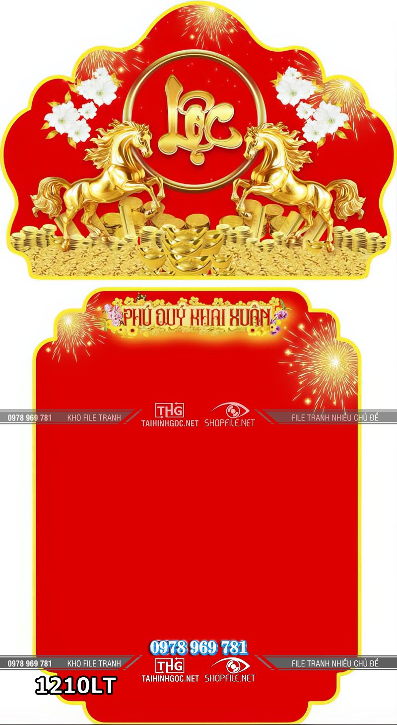 File psd tranh lịch tết con ngựa vàng chữ Lộc vàng khai xuân 1210LT