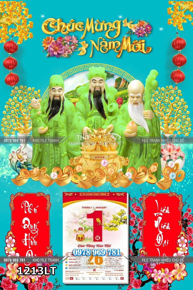 File lịch tết phúc lộc thọ thần tài tam đa phát tài 1213LT