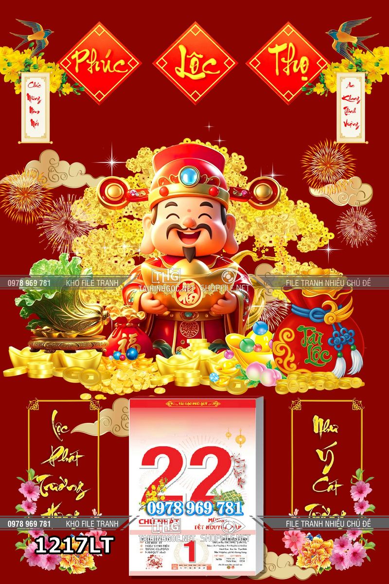 File lịch tết ông thần tài Phúc Lộc Thọ Khai Xuân 1217LT