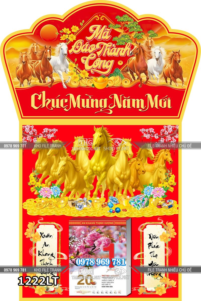 File psd layer lịch ngựa bát mã mã đáo thành công 1222LT