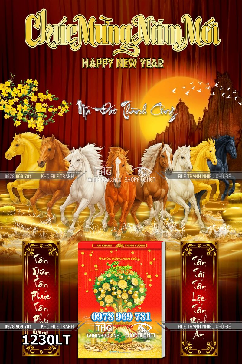 File lịch tết bát mã mã đáo thành công con ngựa vàng 1230LT
