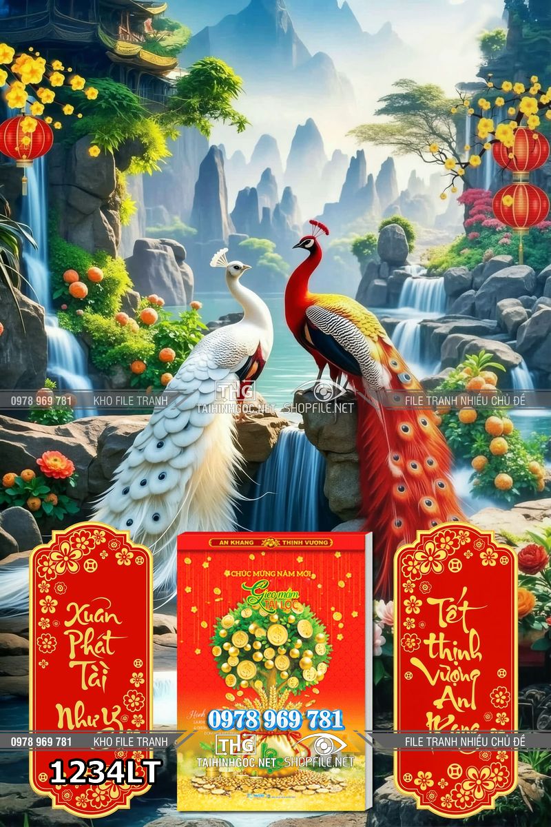 File lịch tết chim công phú quý khai xuân 1234LT