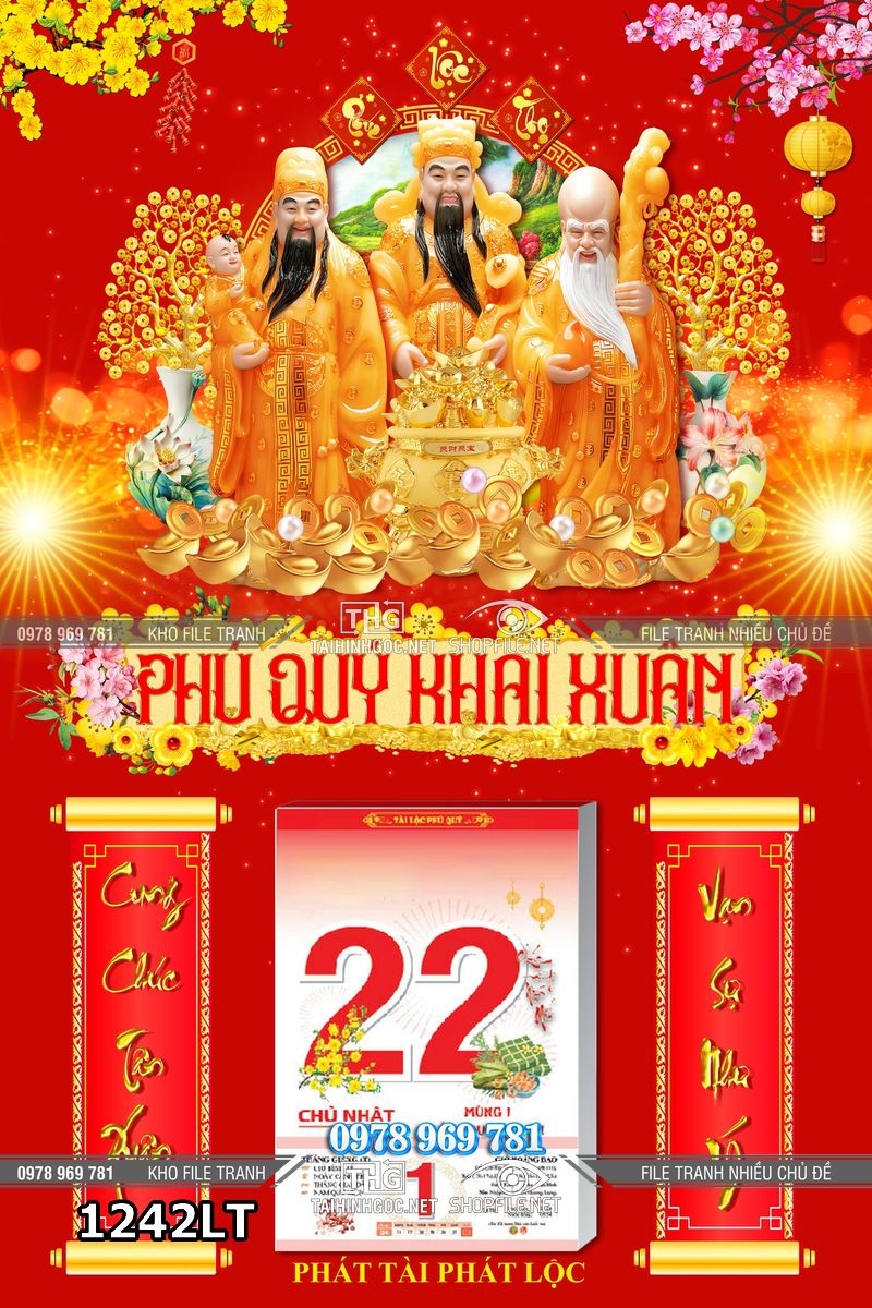 File lịch tết phúc lộc thọ tam đa phú phát tài phát lộc 1242LT