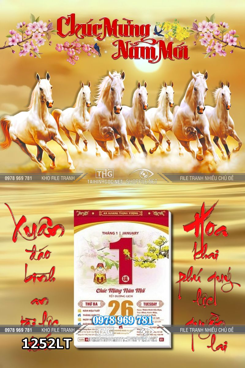 File lịch mã đáo thành công Lộc Mã Khai Xuân 1252LT