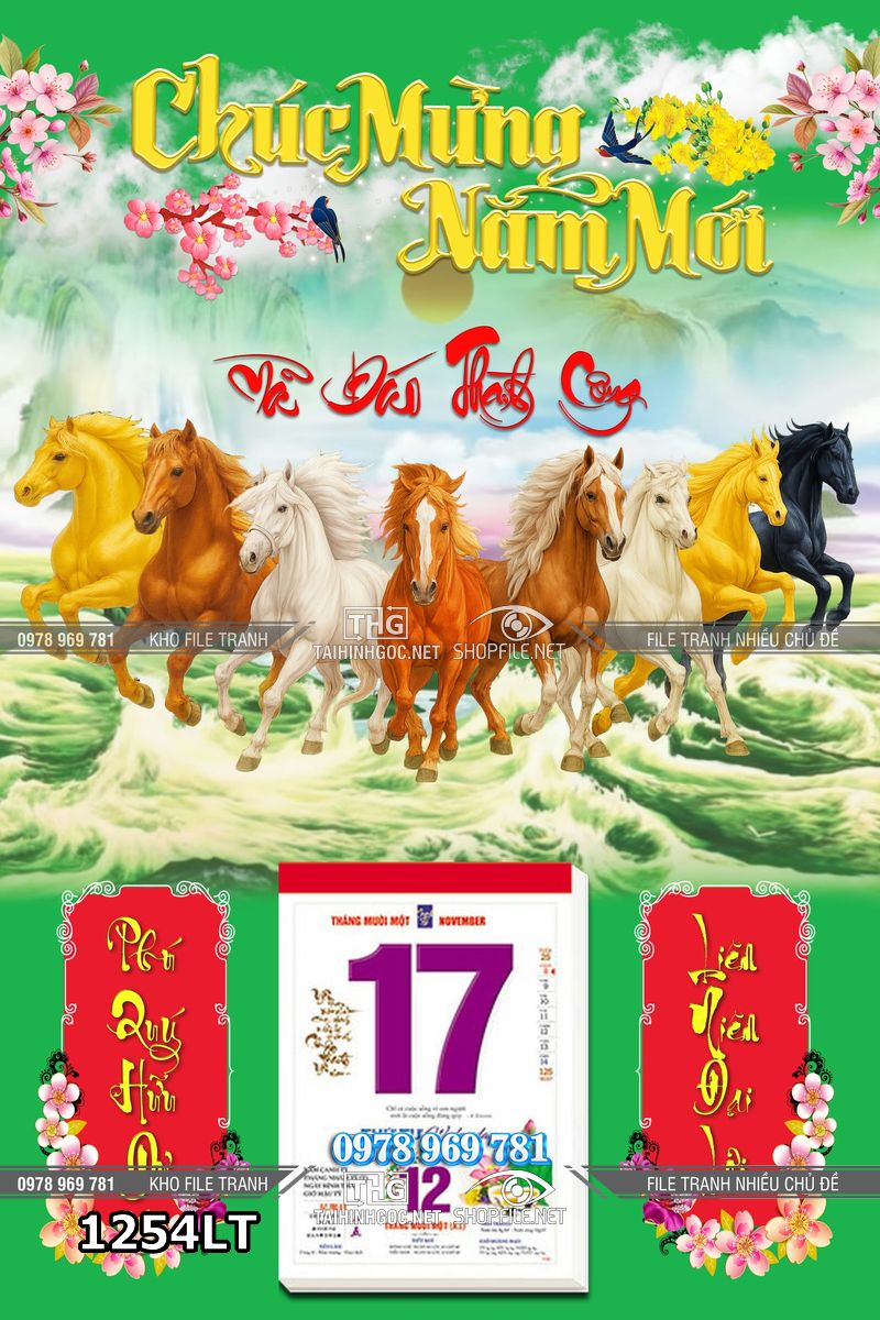 File lịch tết bát mã con ngựa mã đáo thành công 1254LT