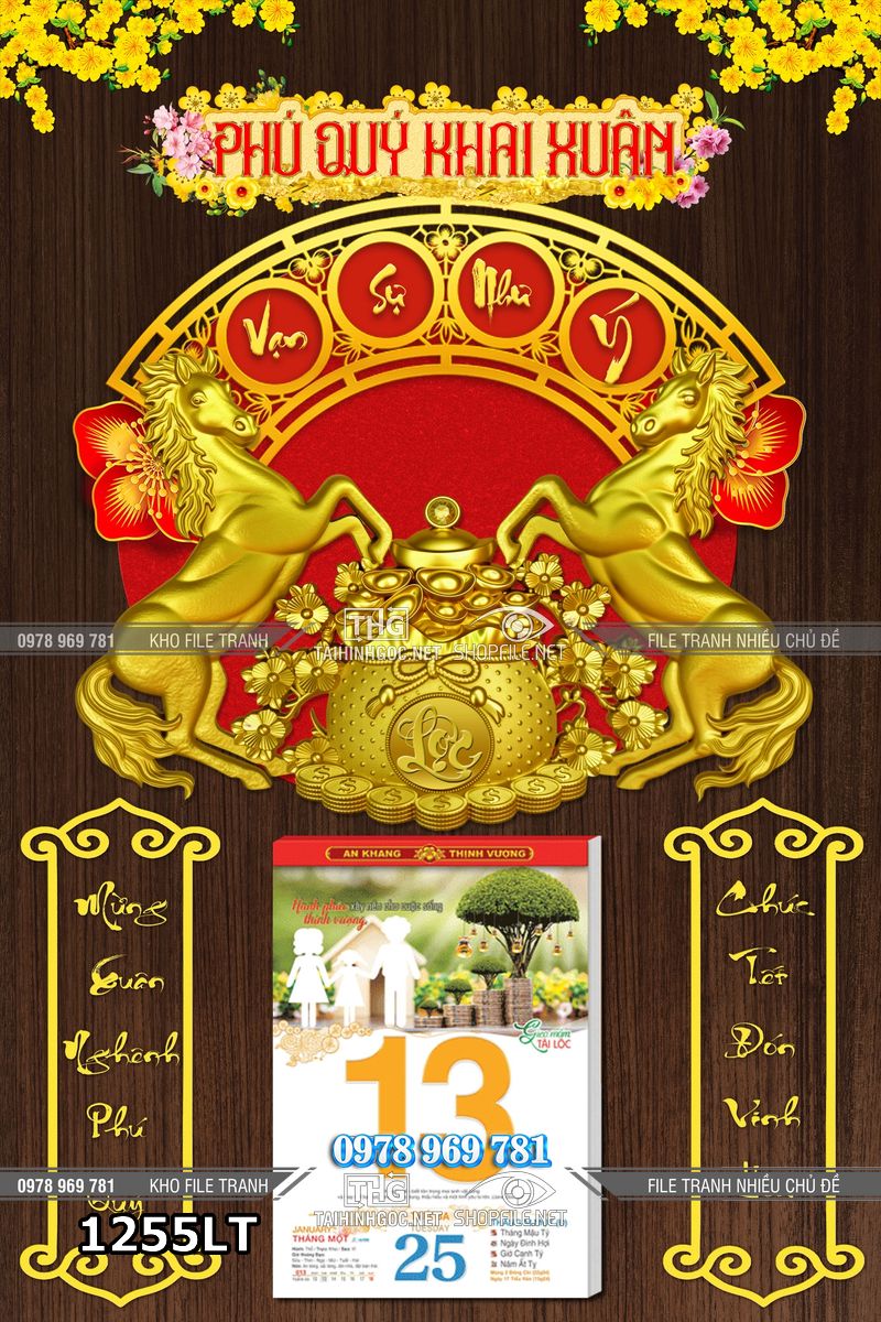 File lịch Tết 2 con ngựa Phú Quý Khai Xuân Vạn Sự Như Ý 1255LT