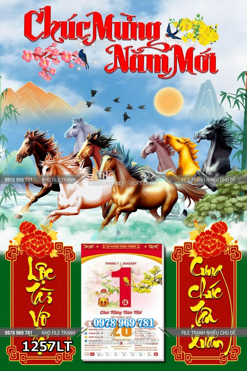 File lịch Tết ngựa bát mã Mã Đáo tấn tài tấn lộc 1257LT