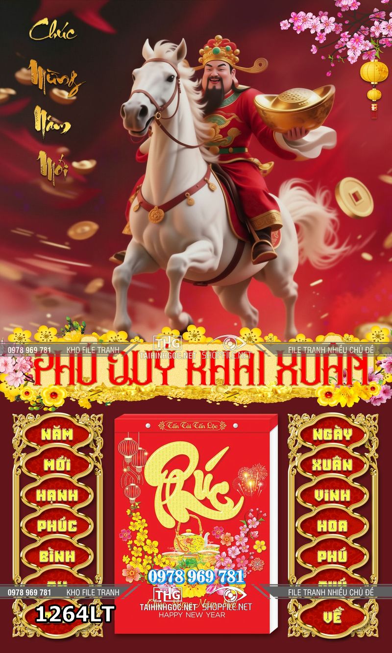 File lịch tết ông thần tài cưỡi ngựa vạn sự như ý 1264LT