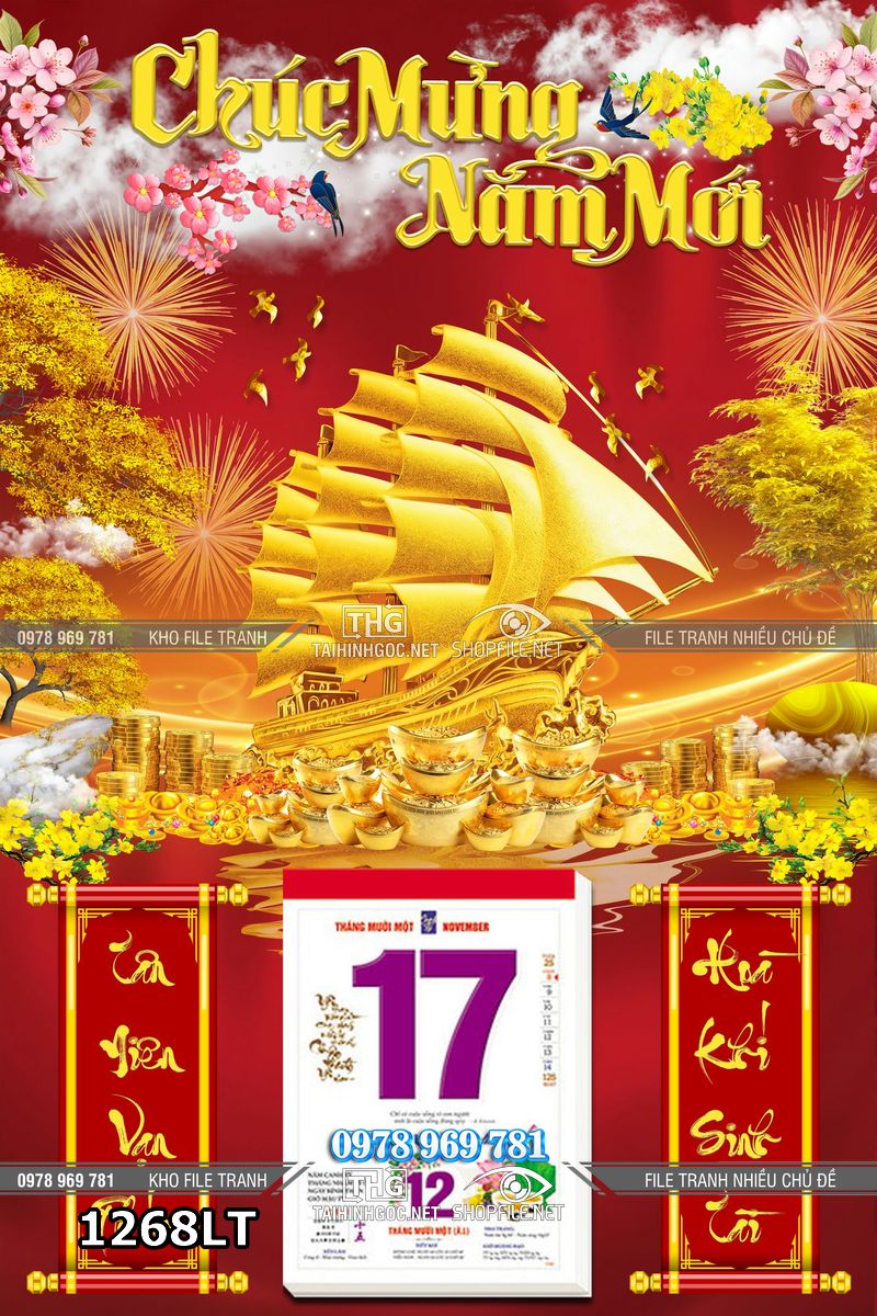 File lịch tết thuận buồm xuôi gió thuyền vàng 1268LT