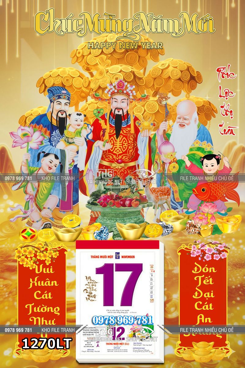 File psd tranh lịch phúc lộc thọ tài lộc vàng đầy nhà 1270LT