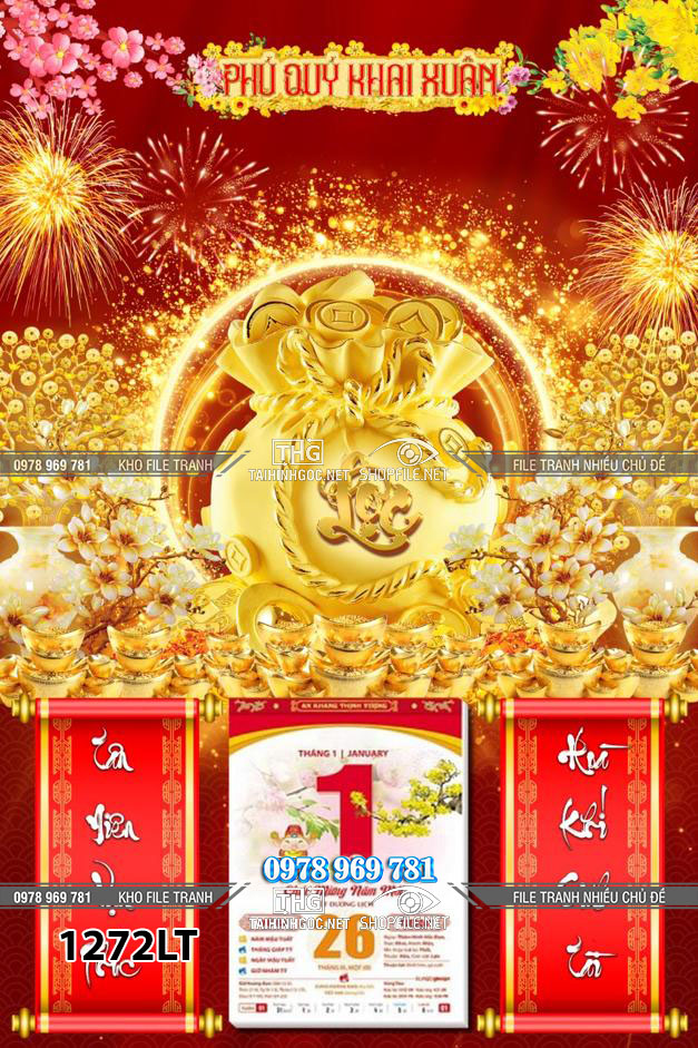 File lịch tết túi vàng Xuân thịnh vượng 1272LT