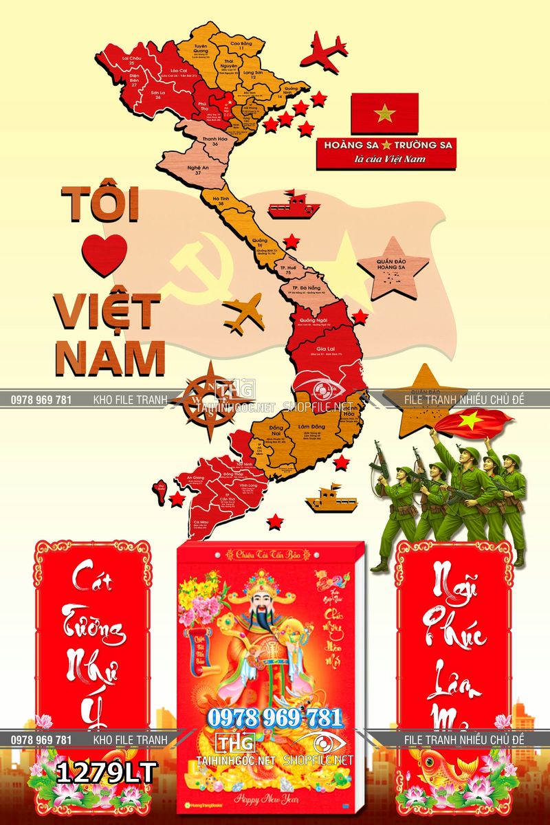 File psd lịch Tết Bản Đồ Việt Nam 34 tỉnh thành 1279LT