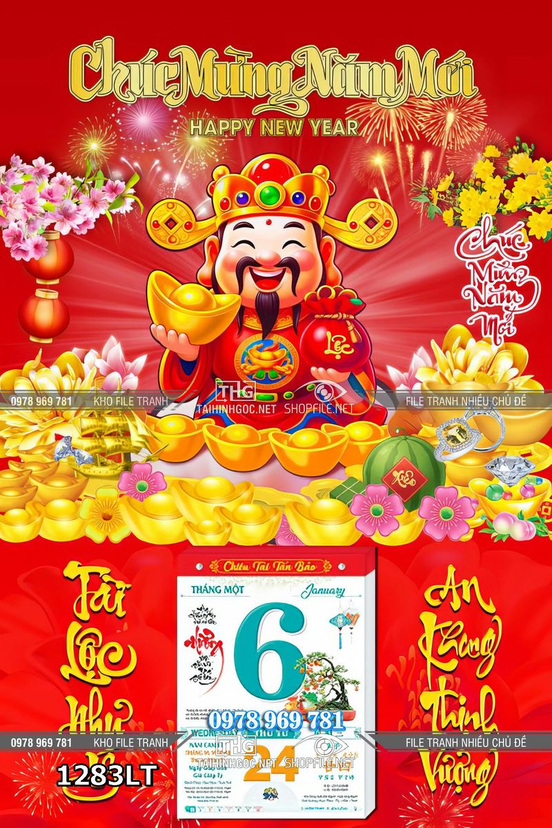 File psd lịch Tết thần tài tài lộc năm mới cầm vàng 1283LT