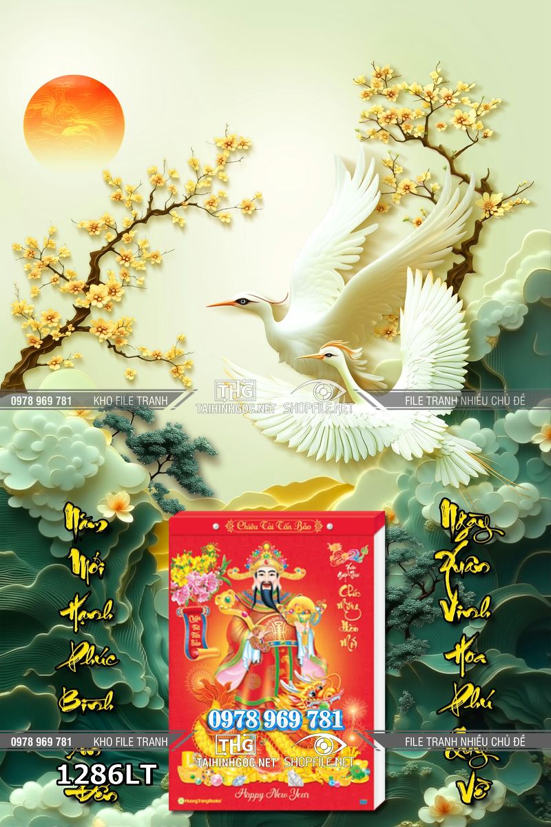 File psd lịch Tết chim hạc thư pháp 1286LT