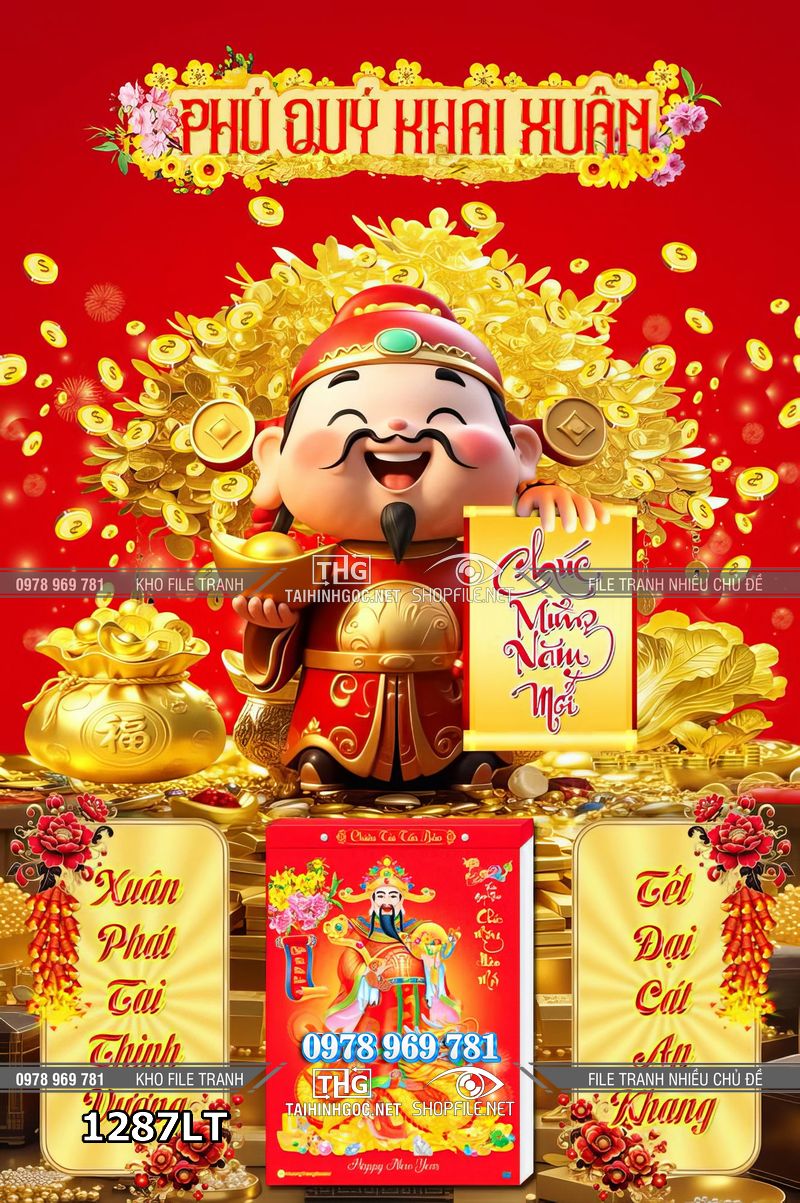File psd lịch thần tài cầm vàng may mắn 1287LT