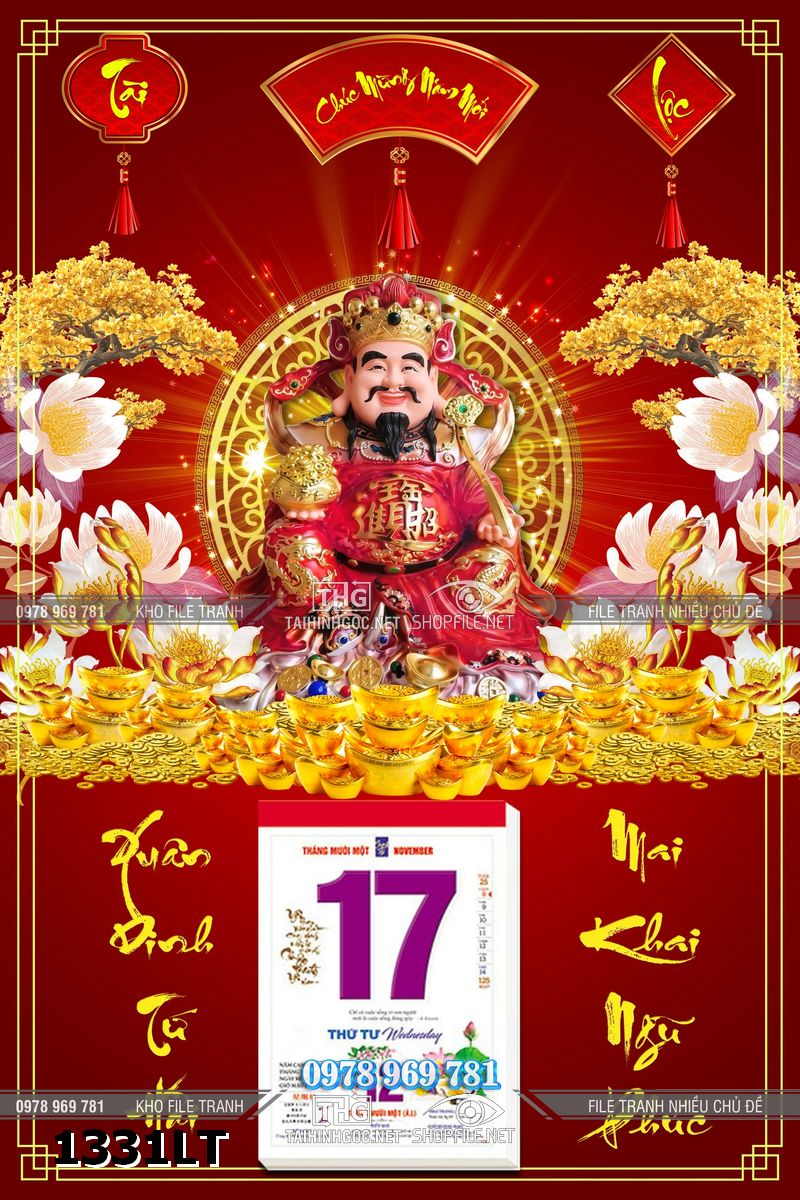 File psd tách lớp lịch tết thần tài kim tiền hút lộc ngày tết 1331LT