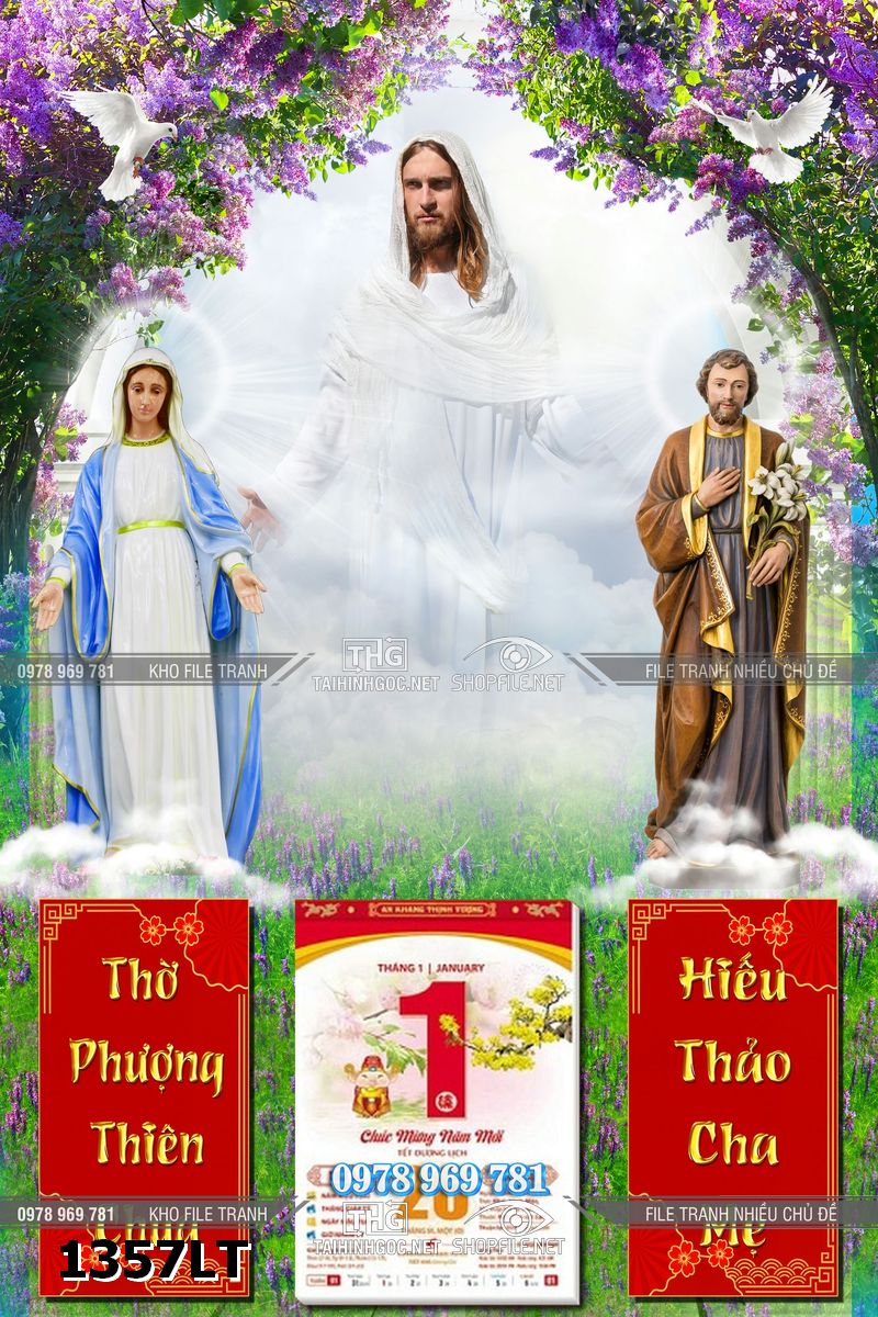 File khung lịch tết công giáo đức trinh nữ maria chúa giêsu và thánh giuse 1357LT