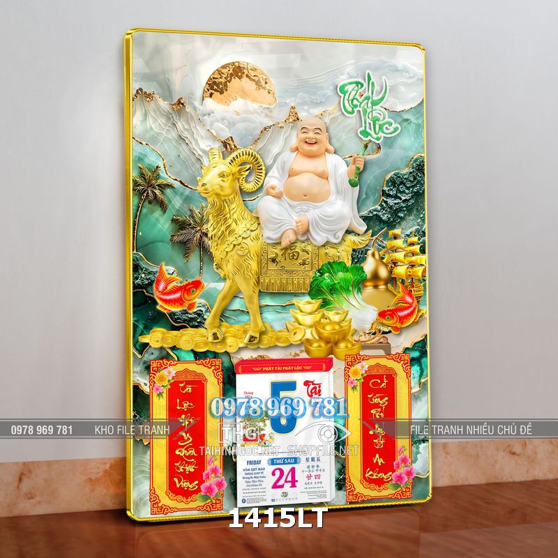 File psd lịch Tết di lặc cưỡi dê đinh mùi 1415LT
