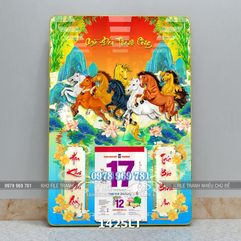 File lịch tết mã đáo thành công lịch bát mã treo tường 1425LT