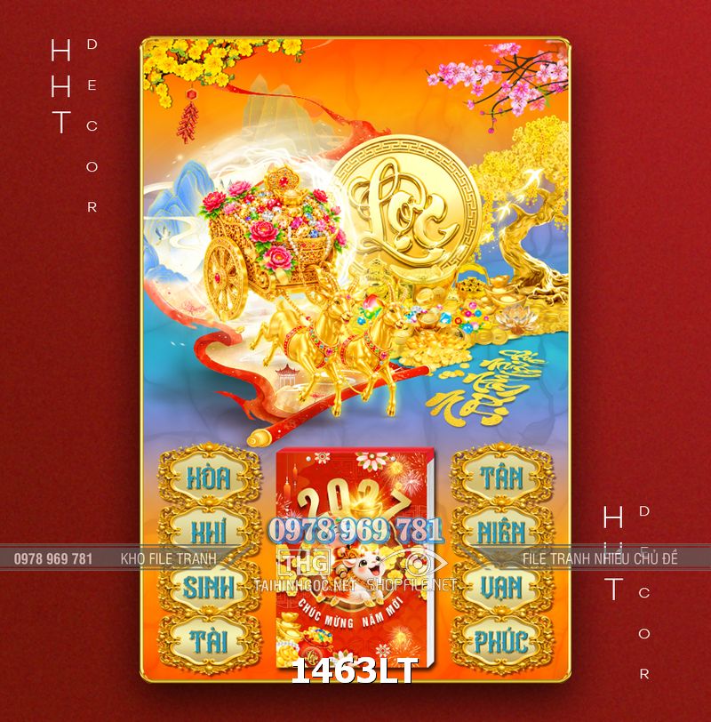 File psd lịch Tết con dê cưỡi tiền vàng tài lộc 1463LT