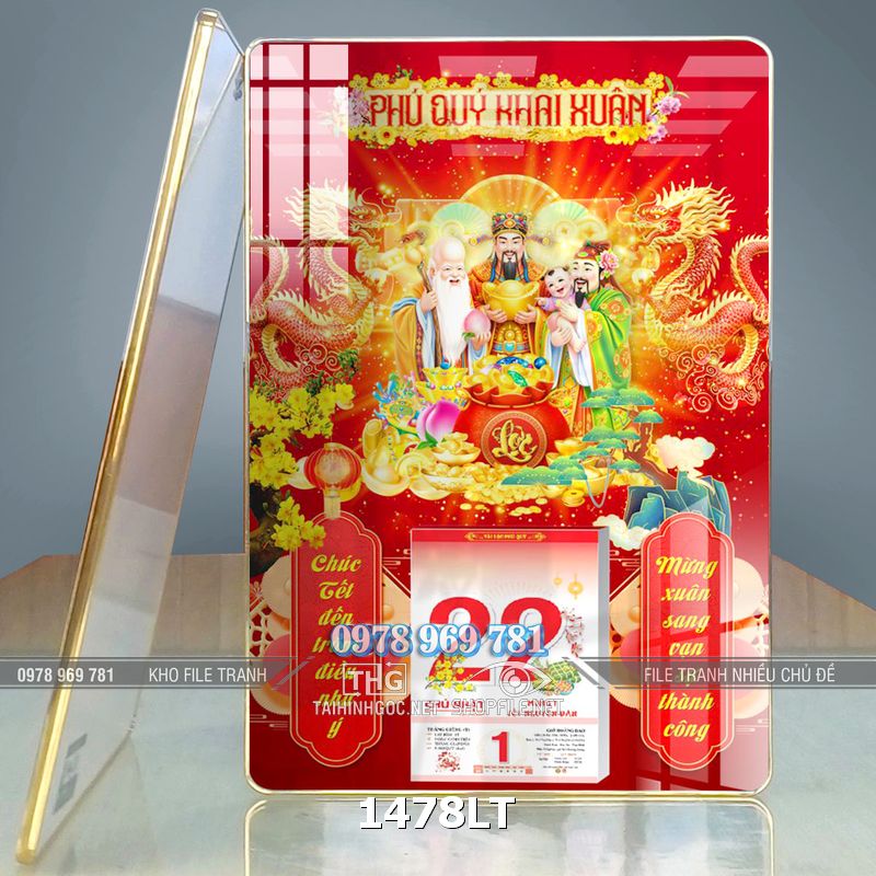 File bloc lịch phúc lộc thọ tráng gương treo tường 1478LT